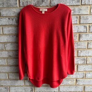 Michael Kors Long Sleeve Side Gold Zippers Red Tunic Sweater  Women's Size S.